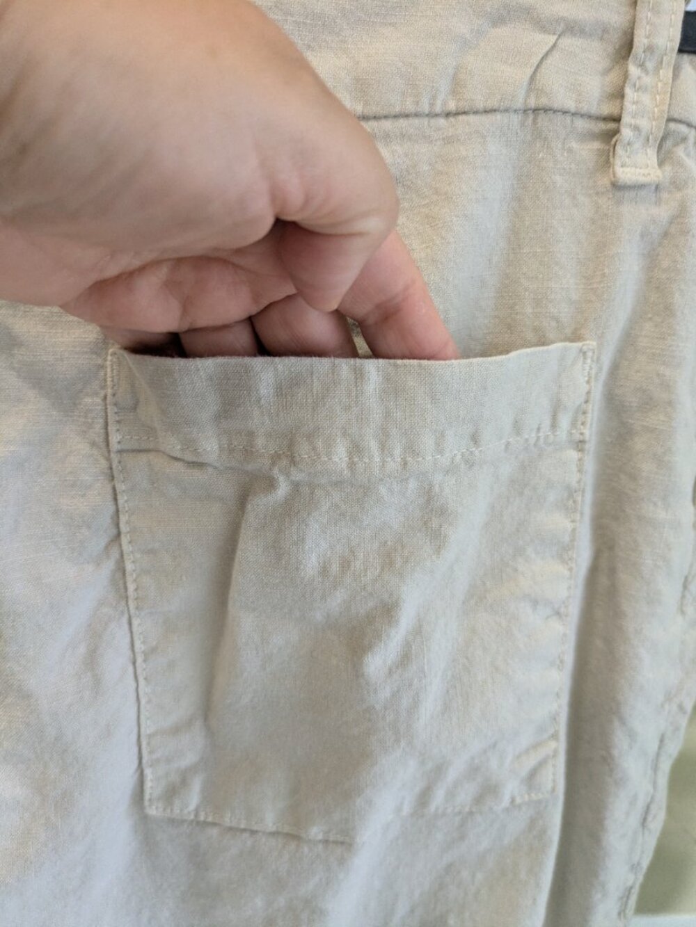 Frank & Eileen Kinsale Pants 10 Cotton Flax Crop Raw Hem Flat Front Pockets - Picture 4 of 9